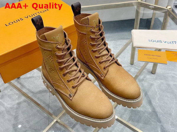 LV Ranger Ankle Boot in Beige Nubuck Calf Leather and Monogram Denim 1AARXH Replica