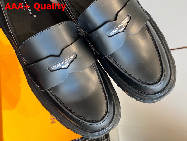 LV Record Loafer in Black Glazed Calf Leather 1AC9I9 Replica