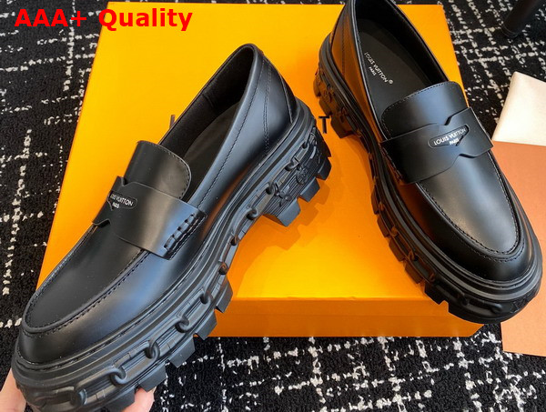 LV Record Loafer in Black Glazed Calf Leather 1AC9I9 Replica