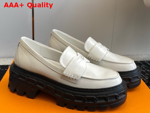 LV Record Loafer in White Glazed Calf Leather Replica