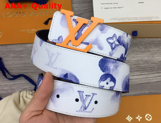 LV Shape 40mm Reversible Belt Watercolor Blue Monogram Canvas Strap M0358V Replica