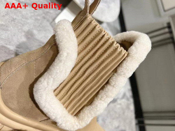 LV Ski Ruby Flat Ankle Boot in Beige Suede Calf Leather and Shearling 1AC7AR Replica