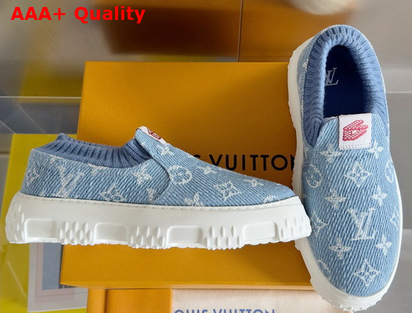 LV Space Lander Slip On Sneaerk in Blue Monogram Denim Replica