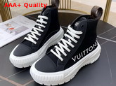 LV Squad Sneaker Boot Combines Black Cotton Canvas with Tonal Calf Leather Trim 1A96F3 Replica