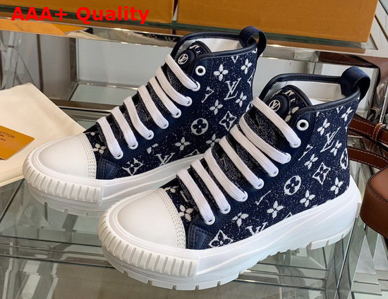 LV Squad Sneaker Boot Navy Blue Monogram Denim 1A9S12 Replica