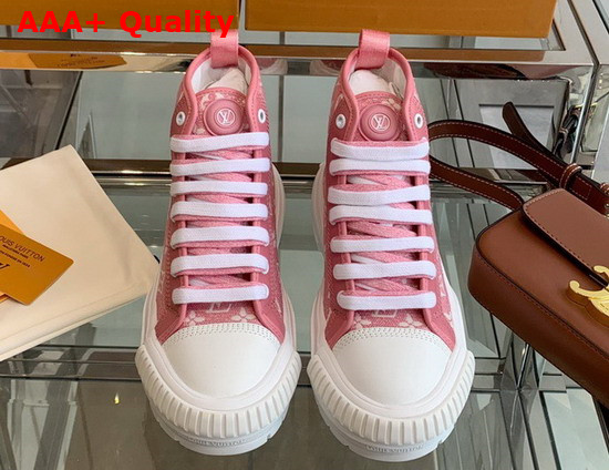 LV Squad Sneaker Boot Rose Clair Pink Monogram Denim 1A9S1P Replica