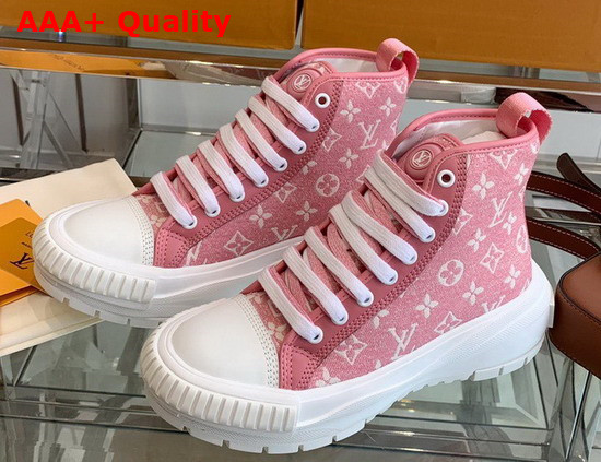 LV Squad Sneaker Boot Rose Clair Pink Monogram Denim 1A9S1P Replica