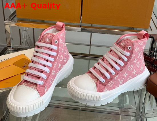 LV Squad Sneaker Boot Rose Clair Pink Monogram Denim 1A9S1P Replica