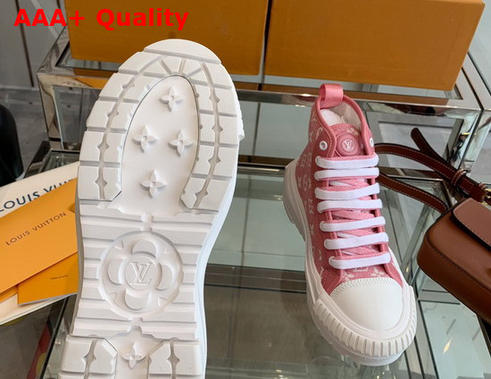 LV Squad Sneaker Boot Rose Clair Pink Monogram Denim 1A9S1P Replica