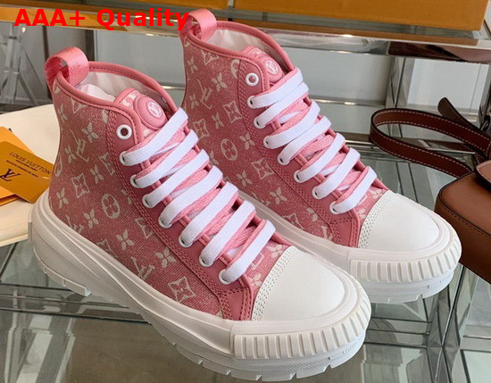 LV Squad Sneaker Boot Rose Clair Pink Monogram Denim 1A9S1P Replica