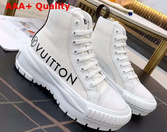 LV Squad Sneaker Boot in White Cotton Canvas and Calf Leather Trim Replica