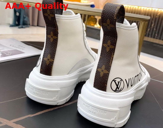 LV Squad Sneaker Boot in White Cotton Canvas and Calf Leather Trim Replica