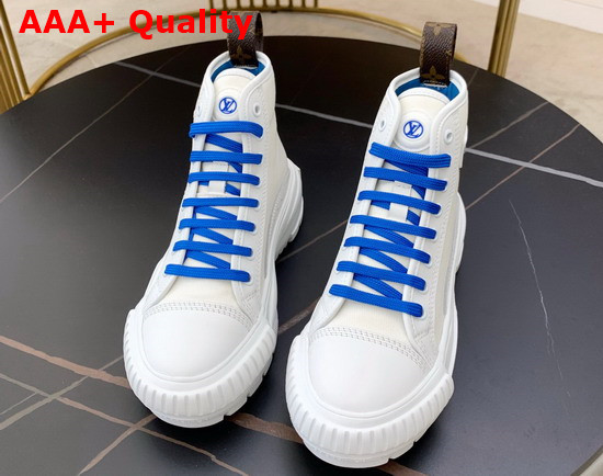 LV Squad Sneaker Boots in Cotton Canvas and Calf Leather White and Blue 1A940S Replica