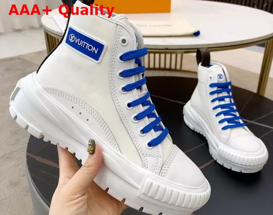 LV Squad Sneaker Boots in Cotton Canvas and Calf Leather White and Blue 1A940S Replica