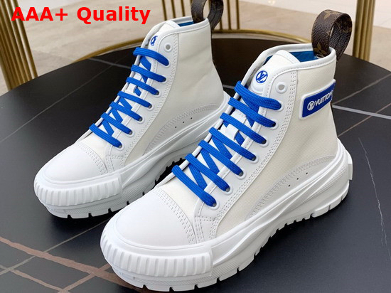 LV Squad Sneaker Boots in Cotton Canvas and Calf Leather White and Blue 1A940S Replica