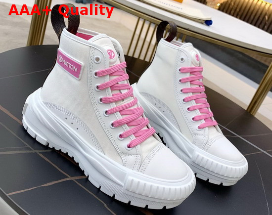 LV Squad Sneaker Boots in Cotton Canvas and Calf Leather White and Pink 1A940C Replica