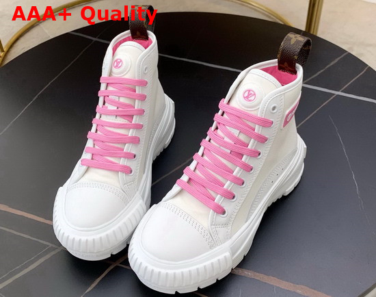 LV Squad Sneaker Boots in Cotton Canvas and Calf Leather White and Pink 1A940C Replica