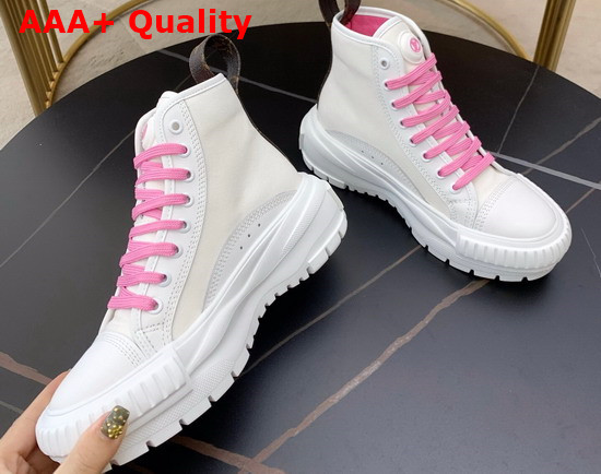 LV Squad Sneaker Boots in Cotton Canvas and Calf Leather White and Pink 1A940C Replica