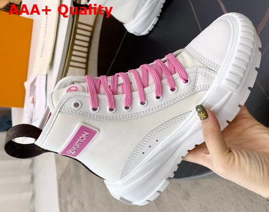 LV Squad Sneaker Boots in Cotton Canvas and Calf Leather White and Pink 1A940C Replica