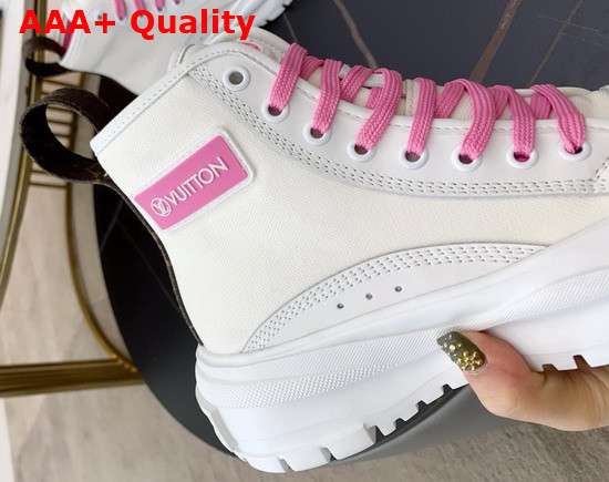 LV Squad Sneaker Boots in Cotton Canvas and Calf Leather White and Pink 1A940C Replica