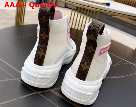 LV Squad Sneaker Boots in Cotton Canvas and Calf Leather White and Pink 1A940C Replica