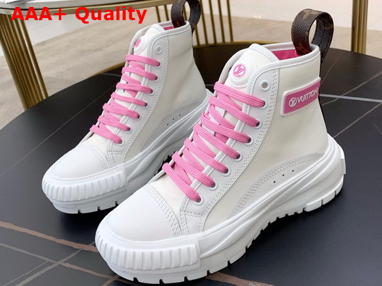 LV Squad Sneaker Boots in Cotton Canvas and Calf Leather White and Pink 1A940C Replica