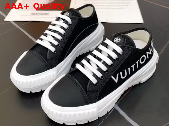 LV Squad Sneaker in Black Cotton Canvas with Calf Leather Trim 1A941O Replica