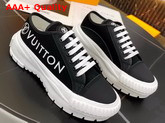 LV Squad Sneaker in Black Cotton Canvas with Calf Leather Trim 1A941O Replica