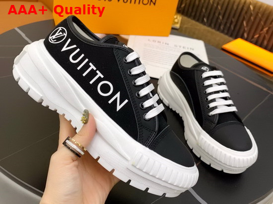 LV Squad Sneaker in Black Cotton Canvas with Calf Leather Trim 1A941O Replica