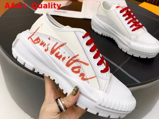 LV Squad Sneaker in White Printed Canvas and Calf Leather Replica