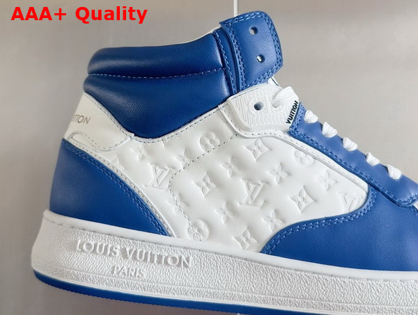 LV Stadium Mid Top Sneaker in Electric Blue Monogram Debossed Calf Leather 1ADCOP Replica