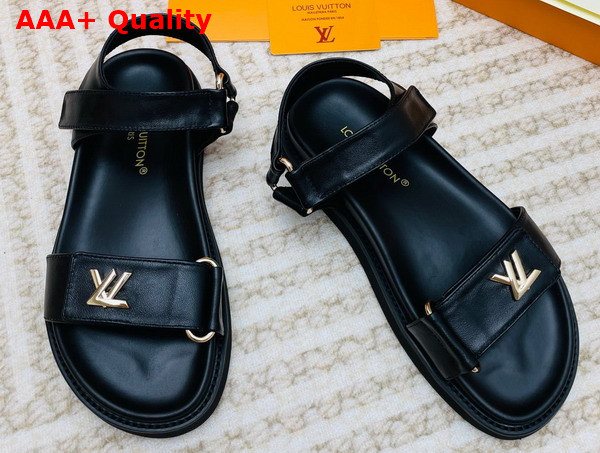 LV Sunset Comfort Flat Sandal in Black Lamb Leather 1ABW6O Replica