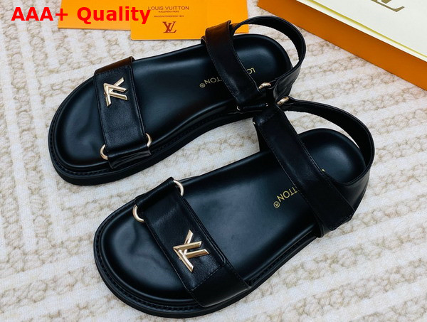 LV Sunset Comfort Flat Sandal in Black Lamb Leather 1ABW6O Replica