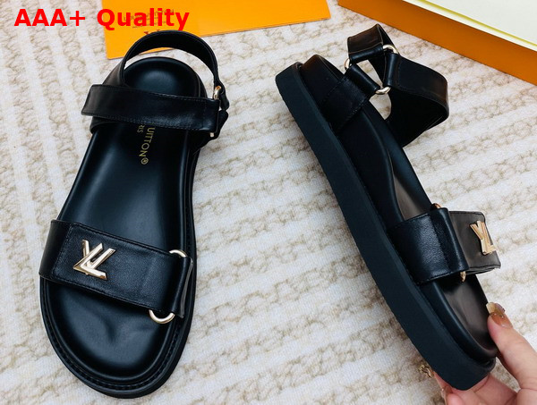 LV Sunset Comfort Flat Sandal in Black Lamb Leather 1ABW6O Replica