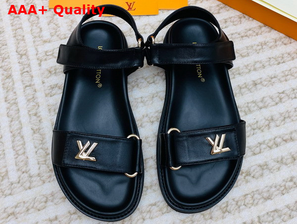 LV Sunset Comfort Flat Sandal in Black Lamb Leather 1ABW6O Replica