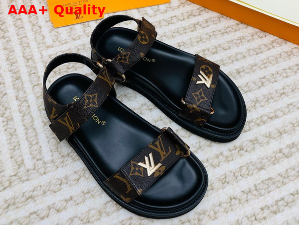 LV Sunset Comfort Flat Sandal in Cacao Brown Patent Monogram Canvas 1ABVGY Replica