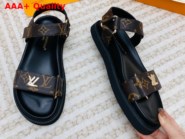 LV Sunset Comfort Flat Sandal in Cacao Brown Patent Monogram Canvas 1ABVGY Replica