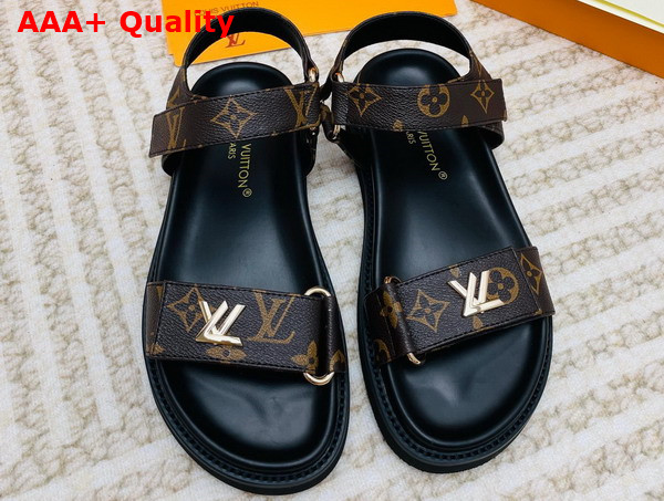 LV Sunset Comfort Flat Sandal in Cacao Brown Patent Monogram Canvas 1ABVGY Replica