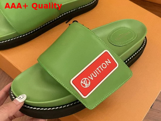 LV Sunset Flat Comfort Mule Green Calf Leather Replica