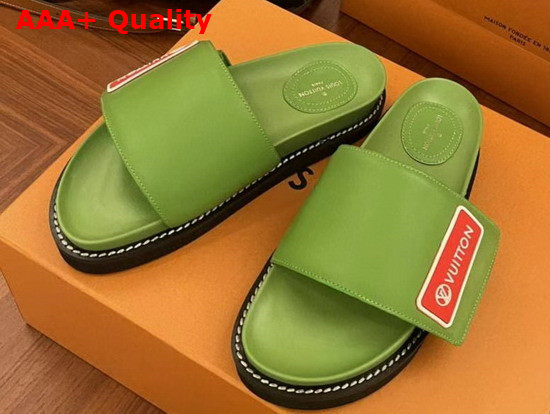 LV Sunset Flat Comfort Mule Green Calf Leather Replica