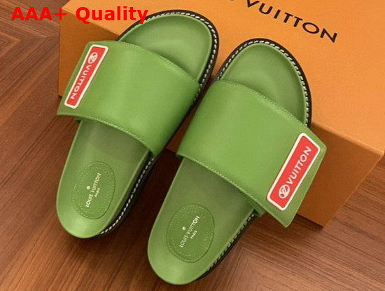 LV Sunset Flat Comfort Mule Green Calf Leather Replica