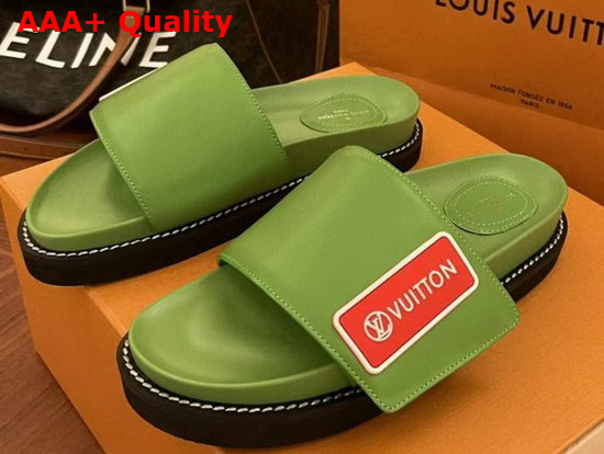 LV Sunset Flat Comfort Mule Green Calf Leather Replica