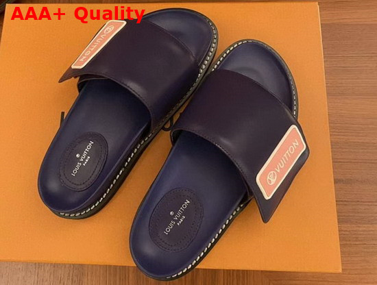 LV Sunset Flat Comfort Mule Navy Calf Leather Replica