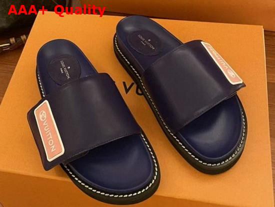 LV Sunset Flat Comfort Mule Navy Calf Leather Replica