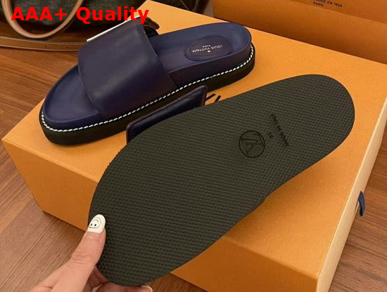 LV Sunset Flat Comfort Mule Navy Calf Leather Replica