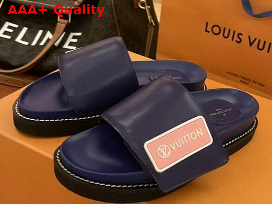 LV Sunset Flat Comfort Mule Navy Calf Leather Replica