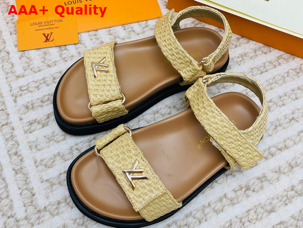 LV Sunset Flat Comfort Sandal in Beige Raffia Replica