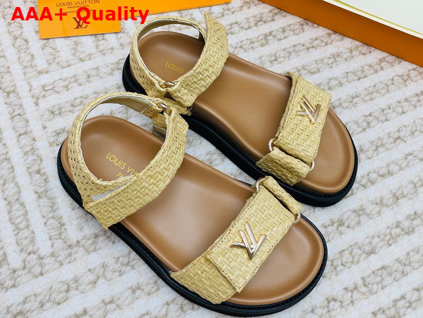 LV Sunset Flat Comfort Sandal in Beige Raffia Replica