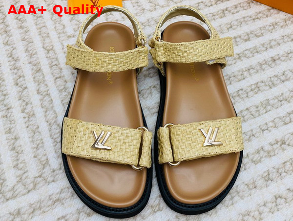 LV Sunset Flat Comfort Sandal in Beige Raffia Replica