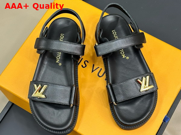 LV Sunset Flat Comfort Sandal in Black Grained Calf Leather 1ACG0Z Replica